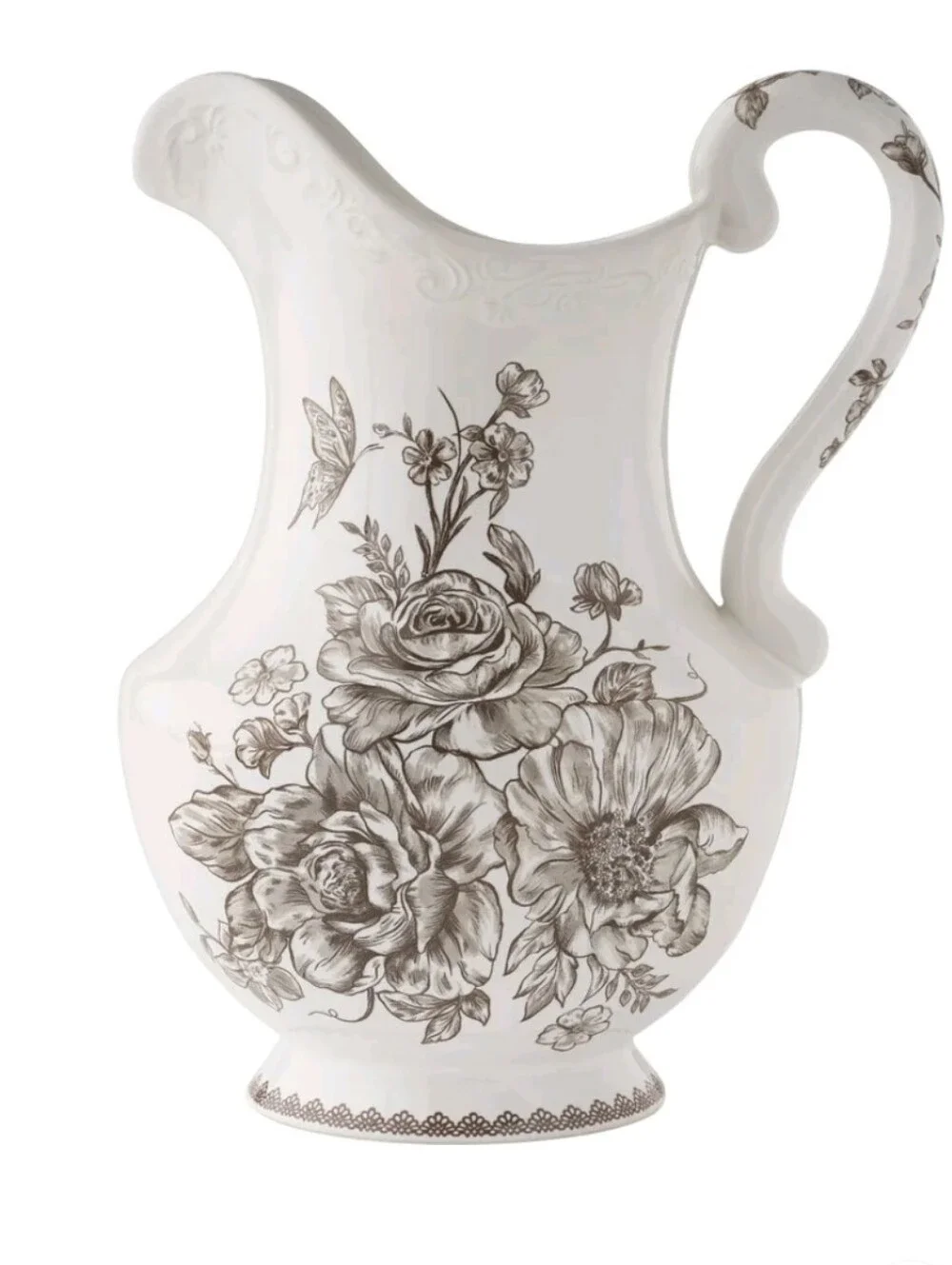 New The Pioneer Woman Agatha Cream Ceramic Floral Pitcher with Brown Bouquet